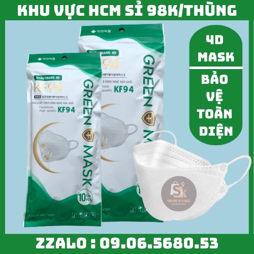 BỊCH 10 Khẩu Trang KF94 GREEN MASK 4D Hàn Quốc 4 lớp Y Tế siêu mềm mịn | Khẩu tang y tế KF94 4D Hàn Quốc