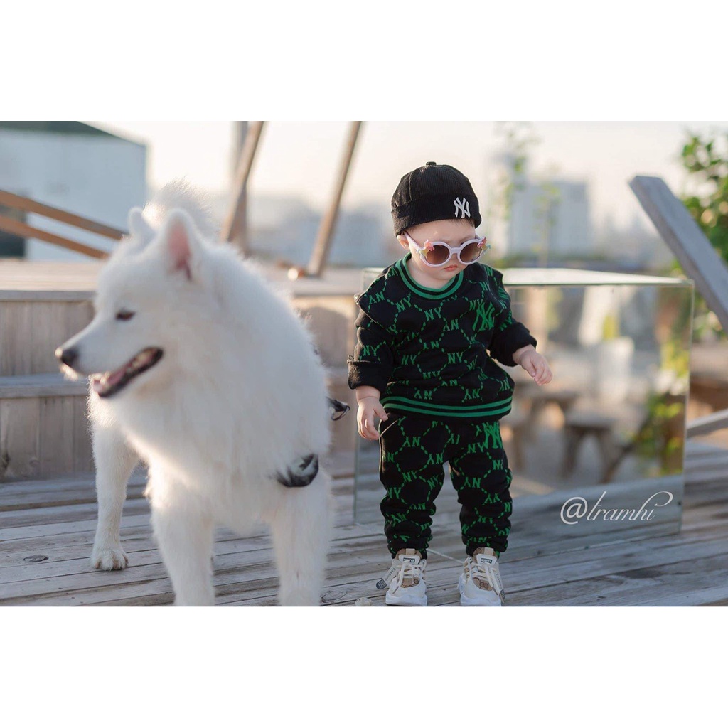 BỘ NỈ DA CÁ BÉ TRAI MLB NY XANH LÁ