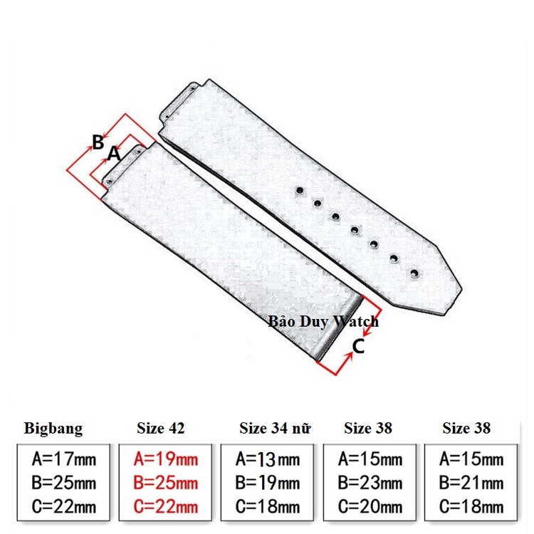 Dây đồng hồ H.U.B.O.T da vân cá sấu đen size 42, 38 nam, 38 nữ, 34
