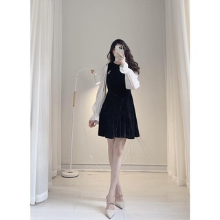 Váy nhung tay tơ kèm nơ đá by Samhyewear