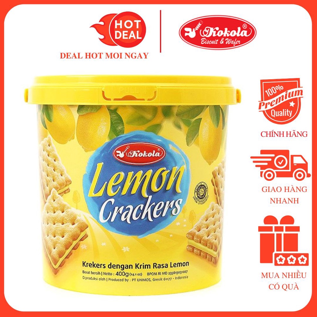 Bánh Cracker Nhân Kem Vị Chanh Kokola 400G (10 Gói x 40G)