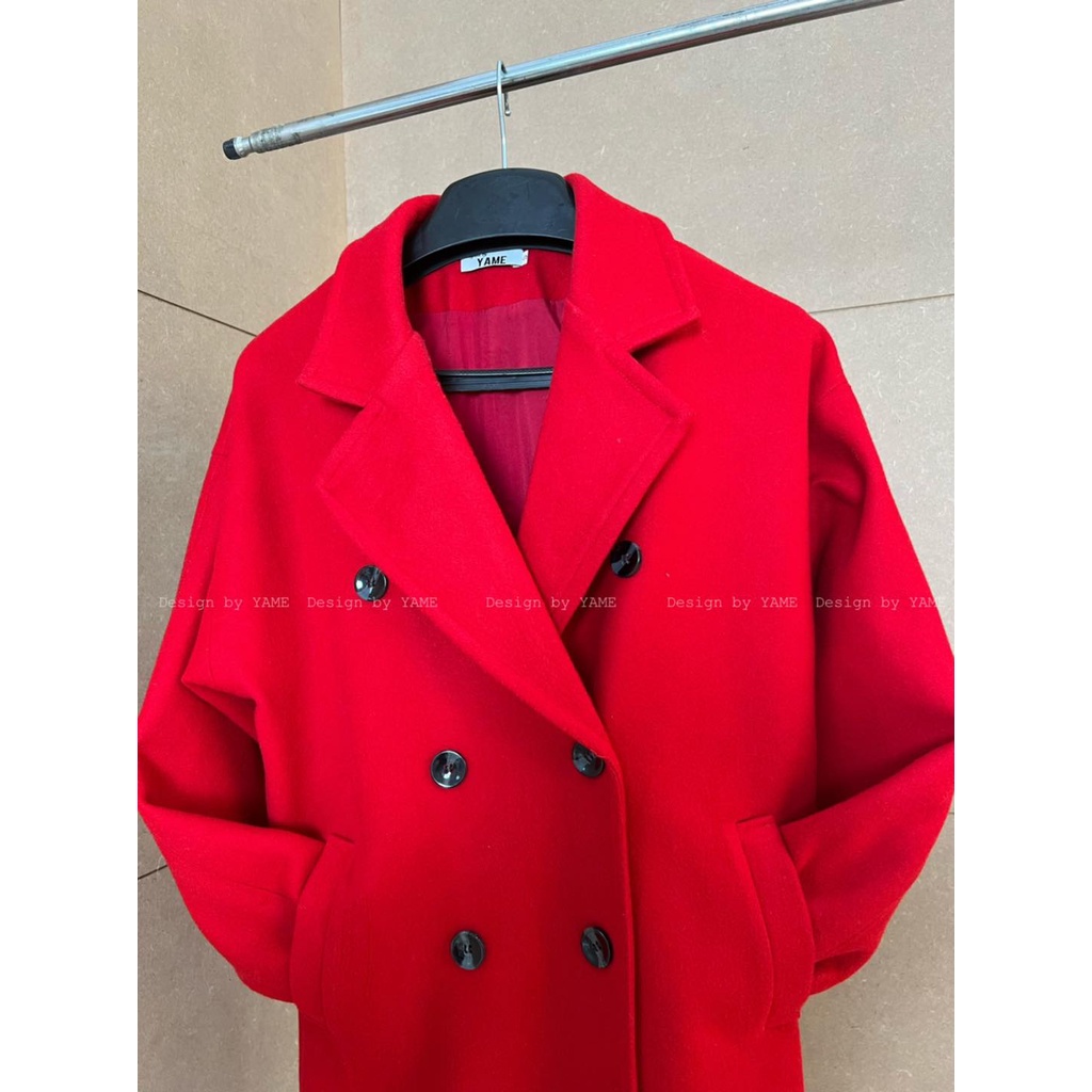 Áo khoác dạ đỏ dáng dài 2 lớp dày dặn YAK08 Red coatYAME