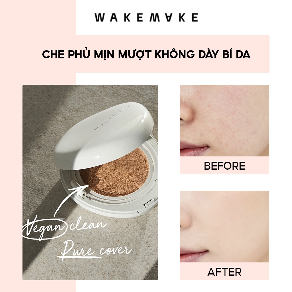 [MỚI] Cushion Thuần Chay Wakemake Vegan Clean Pure cover Cushion SPF38/PA++ 12g