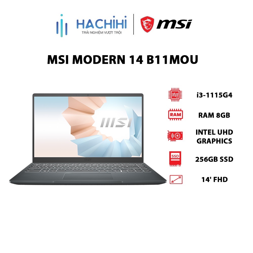 Laptop MSI Modern 14 B11MOU-1030VN i3-1115G4 | 8GB | 256GB | UHD Graphics | 14' FHD | W11