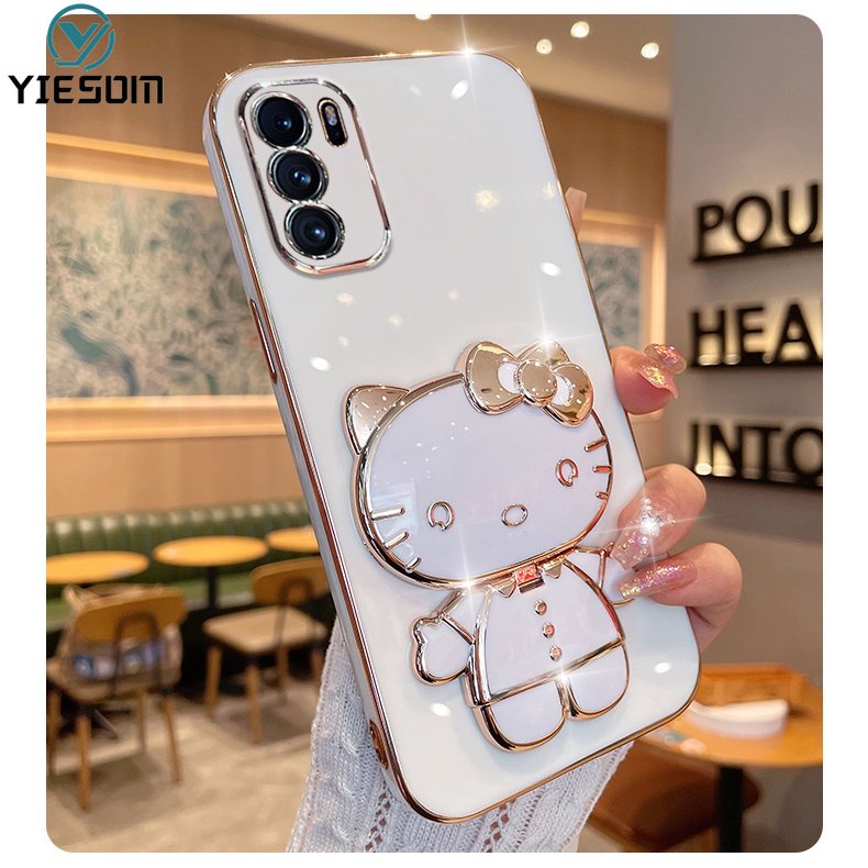 Ốp Điện Thoại Silicone Mềm Chống Sốc Có Giá Đứng In Hình Hello Kitty Hoạt Hình Cho OPPO Reno 6 6Z 5 4 5F 4F 2F 4G 5G
