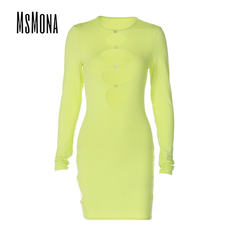 MsMona Đầm Mini Tay Dài Màu Trơn Thời Trang 2022 Quyến Rũ Cho Nữ