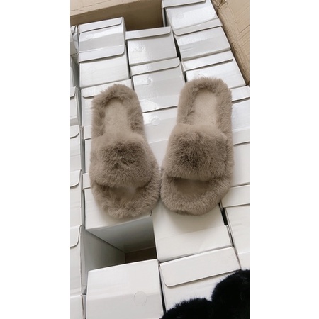 Dép lông đi trong nhà, dép bông nữ thời trang thu đông mẫu mới đế cao su độn 3cm lông nhân tạo