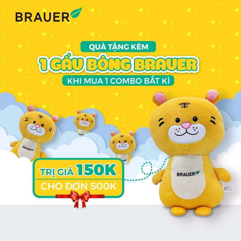 Gấu bông Brauer 35×25cm cho bé 1 tuổi hình con hổ( quà tặng kèm)