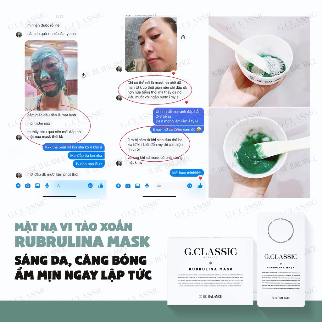 Mặt Nạ Vi Tảo Xoắn Sáng Da, Ngừa Lão Hóa Làm Dịu  BE'BALANCE G.Classic Rubrulina Mask - 70G (6Mask)