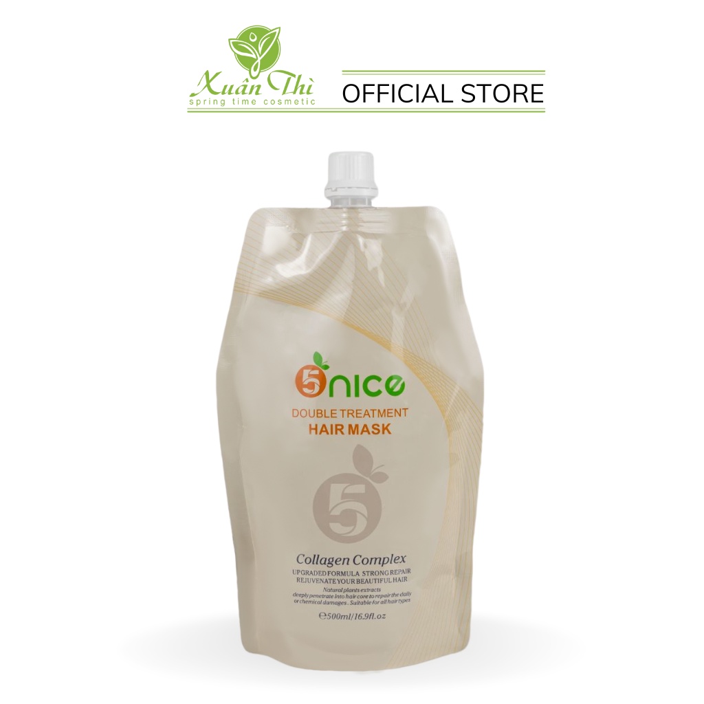 Kem ủ tóc keratin, collagen phục hồi sâu tóc hư tổn, dưỡng mượt tóc 5NICE Double Treatment 500ml - Mỹ phẩm Xuân Thì