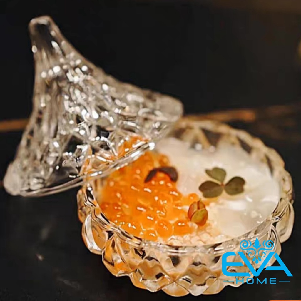 Thố Mứt Tết Thuỷ Tinh Pha Lê Delisoga Chóp Nhọn Water Drop Glass Fruit Jar With Lid TG1077-3  Phong Cách Royal