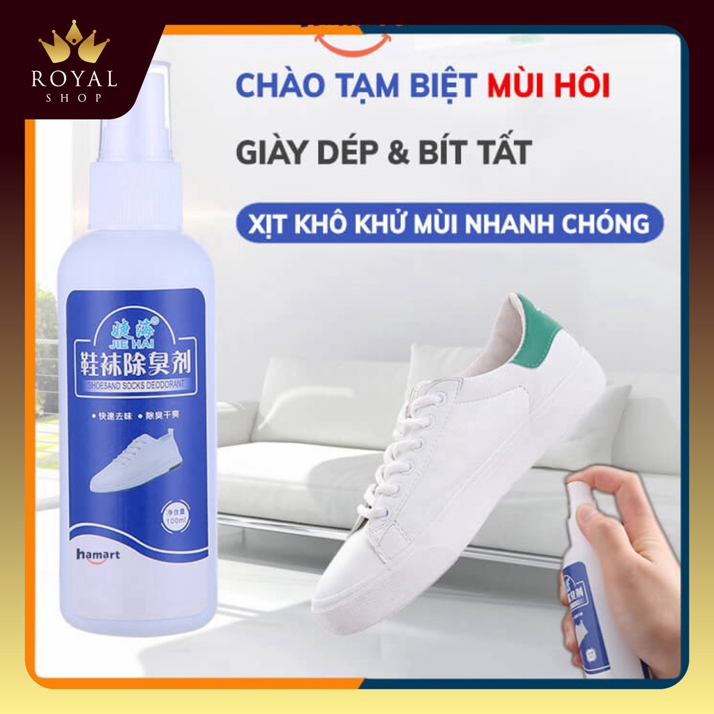 Xịt Khử Mùi Hôi Giày Dép JIE HAI 100ml Xịt Khử Mùi Hôi Chân Dạng Khô Thoáng Mát Chống Hôi