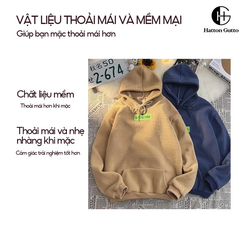 Hattongutto COD OOTD Áo Khoác hoodie Lông Cừu Dày Dặn Dáng Rộng Thời Trang Thu Đông Cho Nam Giới