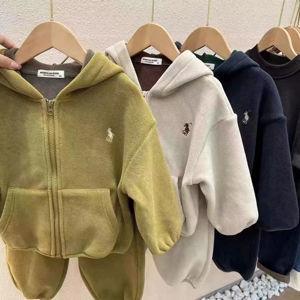 Set Đồ Thể Thao Hai Lớp Lót Lông Cừu Giữ Ấm Mùa Thu Đông Phong Cách Mới Cho Bé Trai Và Bé Gái