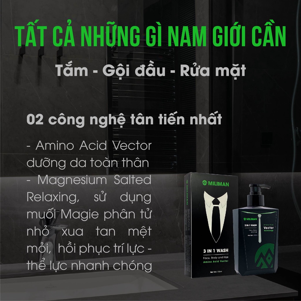 Sữa Tắm Gội Nam Hương Nước Hoa Cao Cấp 3 In 1 MILIMAN 300ml