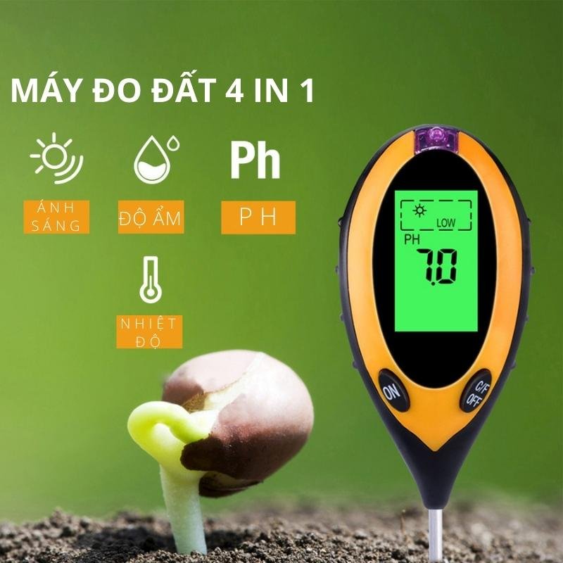 Máy đo độ PH đất, đo độ ẩm đất, đo ánh sáng, nhiệt độ 4in1