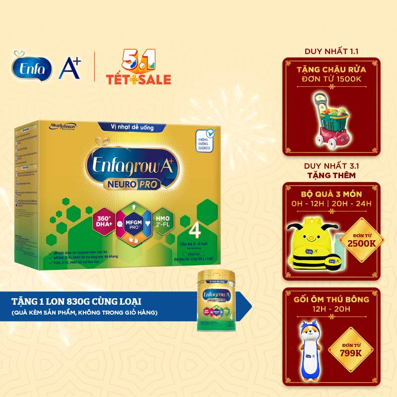 Sữa bột Enfagrow A+ Neuropro 4 - FL HMO Vị Nhạt Dễ Uống – 3.3kg