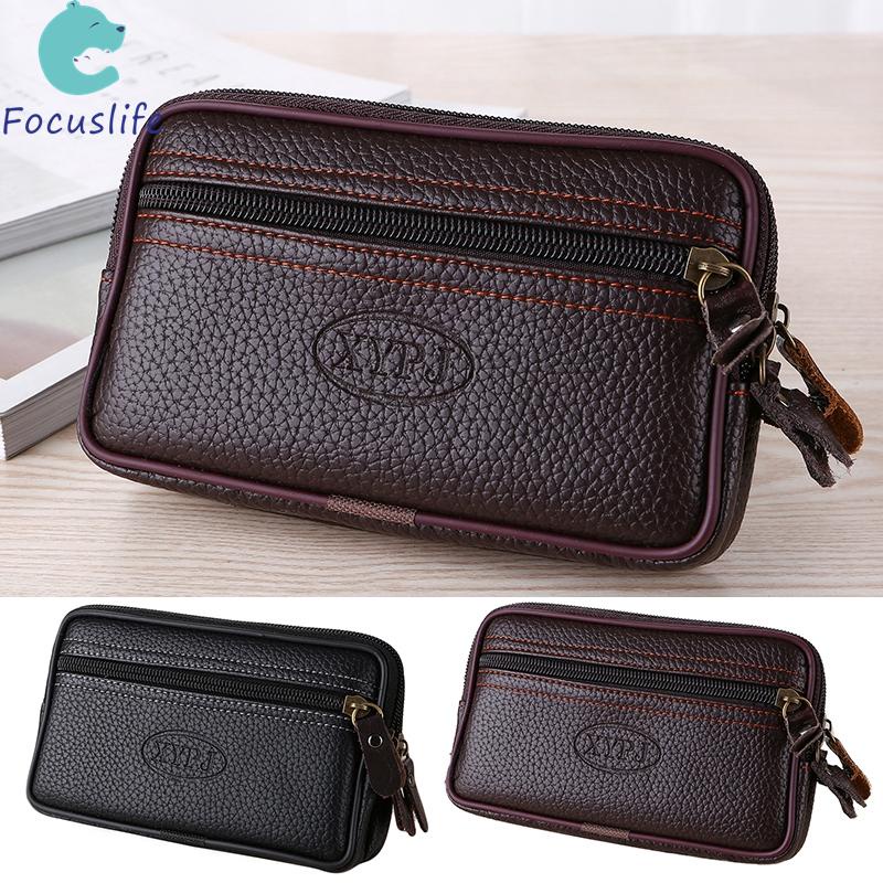 Túi Da Đeo Hông Đựng Điện Thoại Có Khóa Kéo Phong Cách Retro Cho Nam