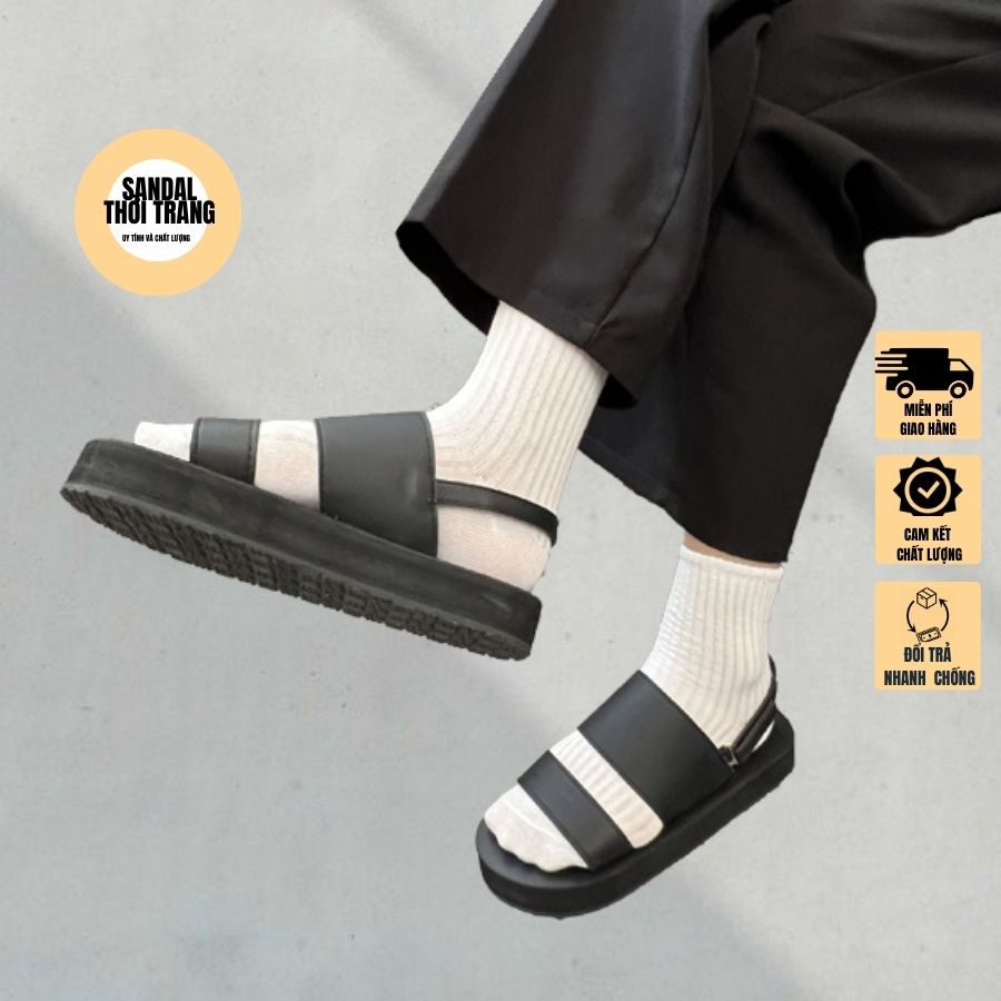 Giày sandal nữ đế cao bassic 3CM quai ngang, sandal đi học, đi chơi unisex nam nữ SANDALTHOITRANG [C