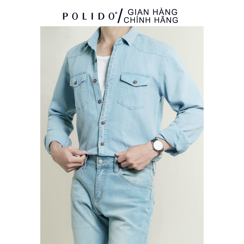 Áo Sơ Mi Denim Dài Tay Nam Ceffylo Kiểu Dáng Basic, Chất Liệu Denim Mỏng Không Bai, Xù