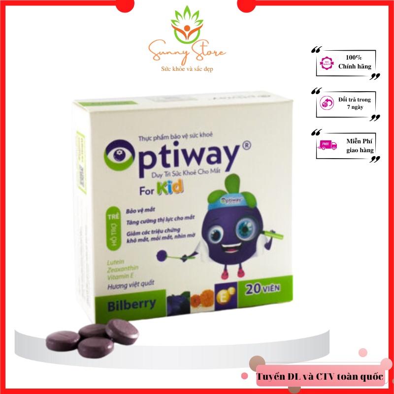 Viên nhai cải thiện thị lực cho trẻ em Optiway For Kids Giảm mỏi mắt và tổn thương mắt khi tiếp xúc với ánh sáng xanh