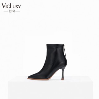 Boots nữ da cao cấp VicLuxy BL014, bốt nữ da, bốt nữ cổ thấp kéo khóa sau gót 8cm