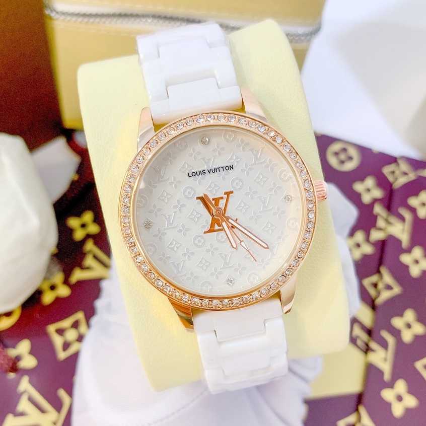 Đồng Hồ Nữ Luois vuittonn, Dây Đá Ceramic - Size 36mm, Viền Đính Đá Sang Trọng Dành Cho Nữ Bảo Hành 3 Tháng