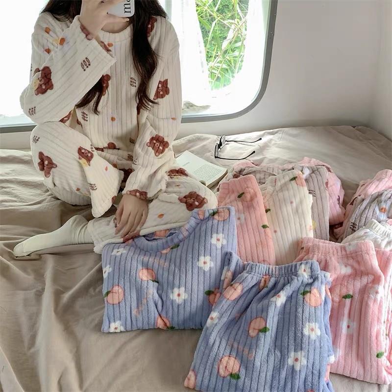 VN1011 Bộ ngủ lót lông siêu ấm họa tiết quả đào