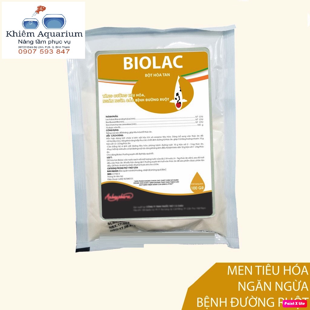 Men tiêu hóa cho cá cảnh, cá koi, cá vàng, guppy, cá rồng Biolac ACPHARO Ngăn ngừa bệnh đường ruột, tóp bụng, sình bụng