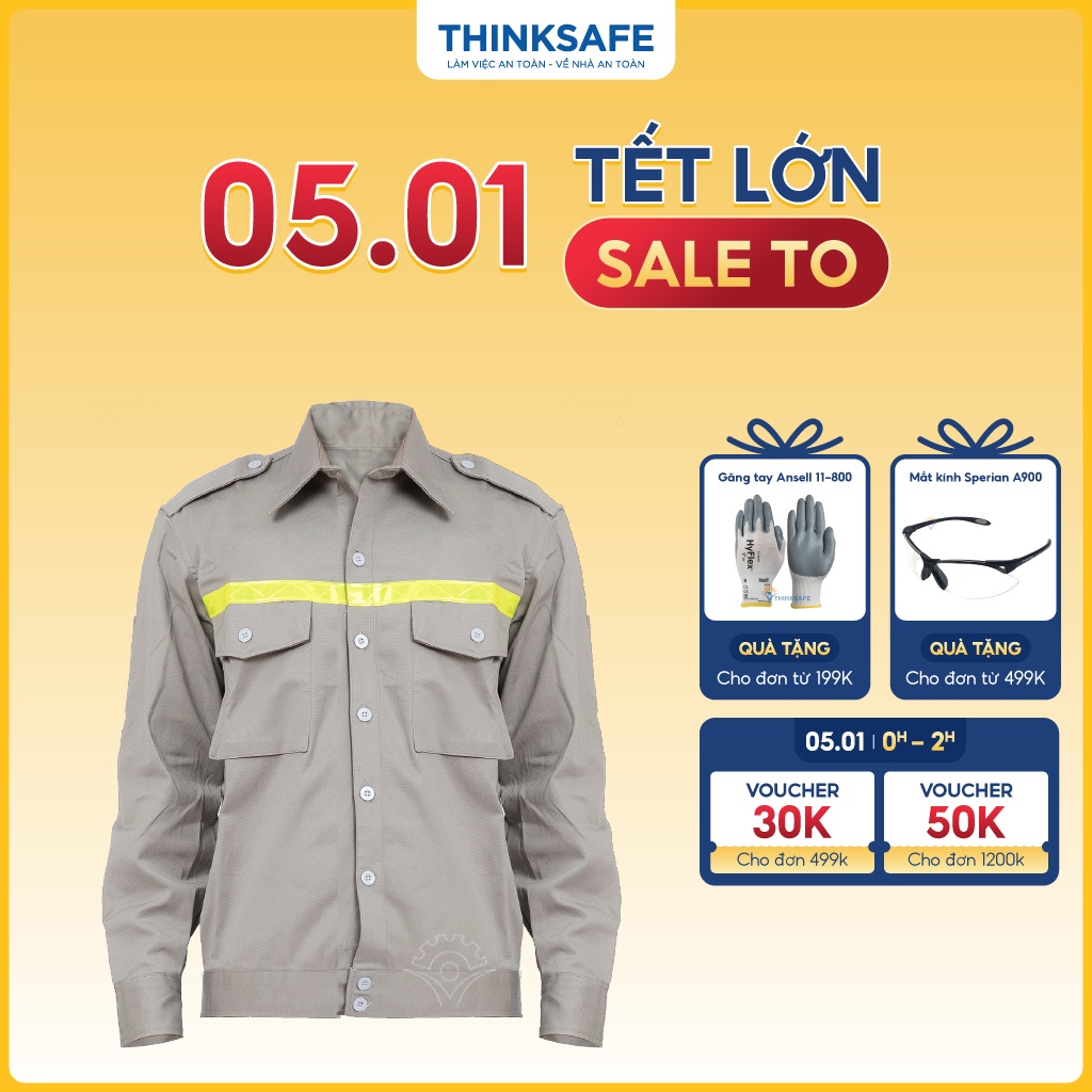 Quần áo bảo hộ lao động Thinksafe áo lao động kỹ sư công nhân có túi hộp thoải mái thoáng mát thấm hút mồ hôi DN03