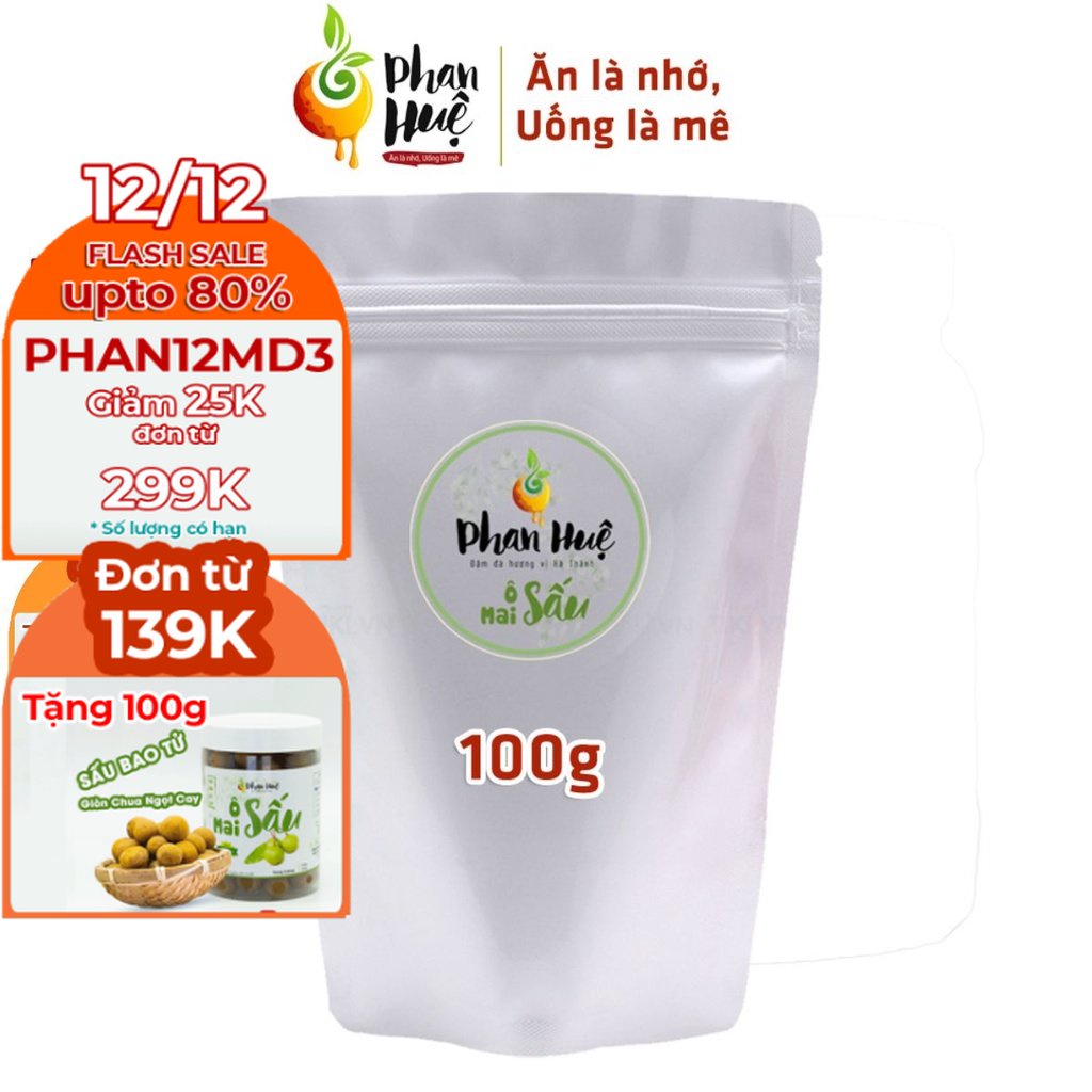 Ô mai xí muội sấu xào gừng chua ngọt Phan Huệ túi zip 100g đặc sản Hà Nội