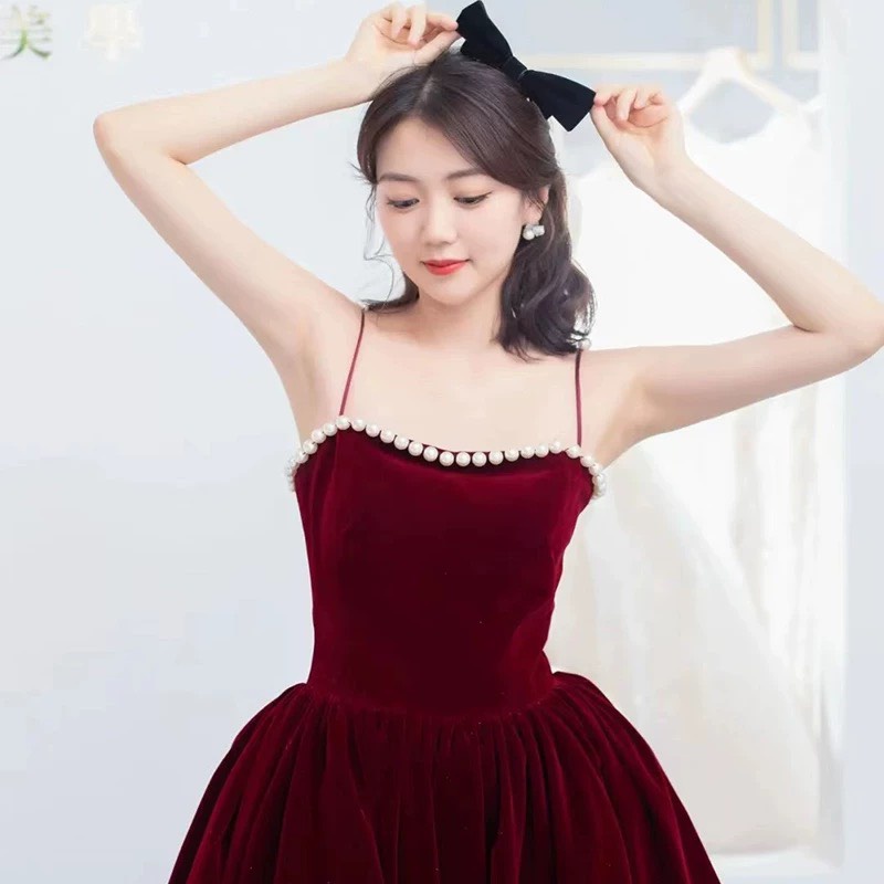 Đầm dự tiệc sexy 2 dây, đầm nữ dài cúp ngực 2 dây tôn dáng, chất vải nhung cứng cao cấp