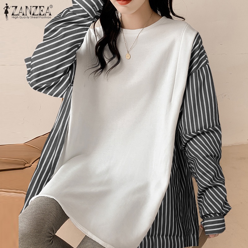 Áo nữ ZANZEA tay dài dáng rộng họa tiết sọc thời trang