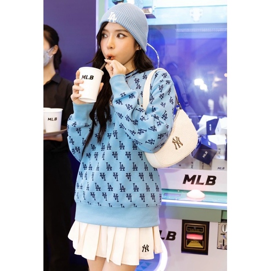 Áo Mlb Sweatshirt Cổ Tròn Tay Dài Nam, Nữ Unisex Màu Xanh Form Suông