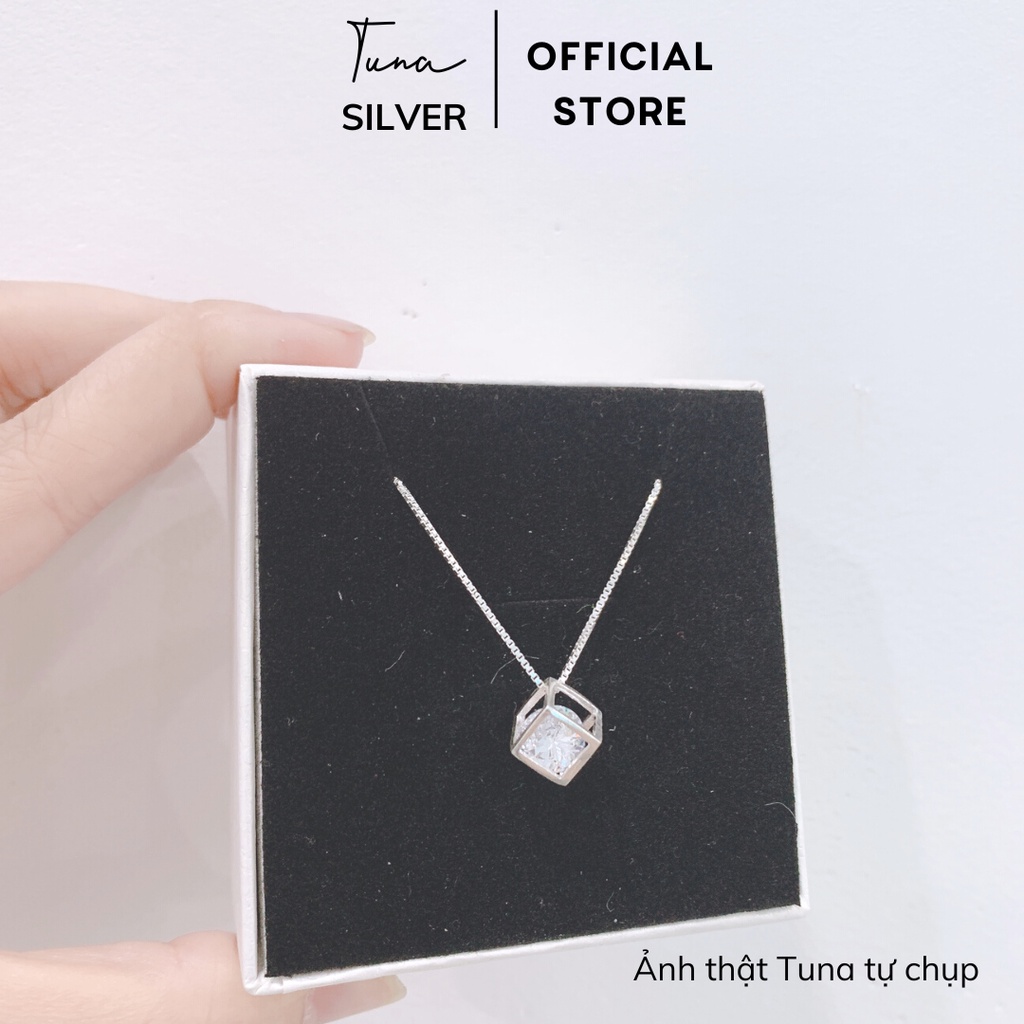 Dây chuyền Bạc cao cấp, Vòng cổ nữ hình lập phương, Dây chuyền bạc nữ gắn đá _𝐂𝐚𝐦 𝐤𝐞̂́𝐭 𝐜𝐡𝐮𝐚̂̉𝐧 𝐁𝐚̣𝐜 _TUNA SILVER