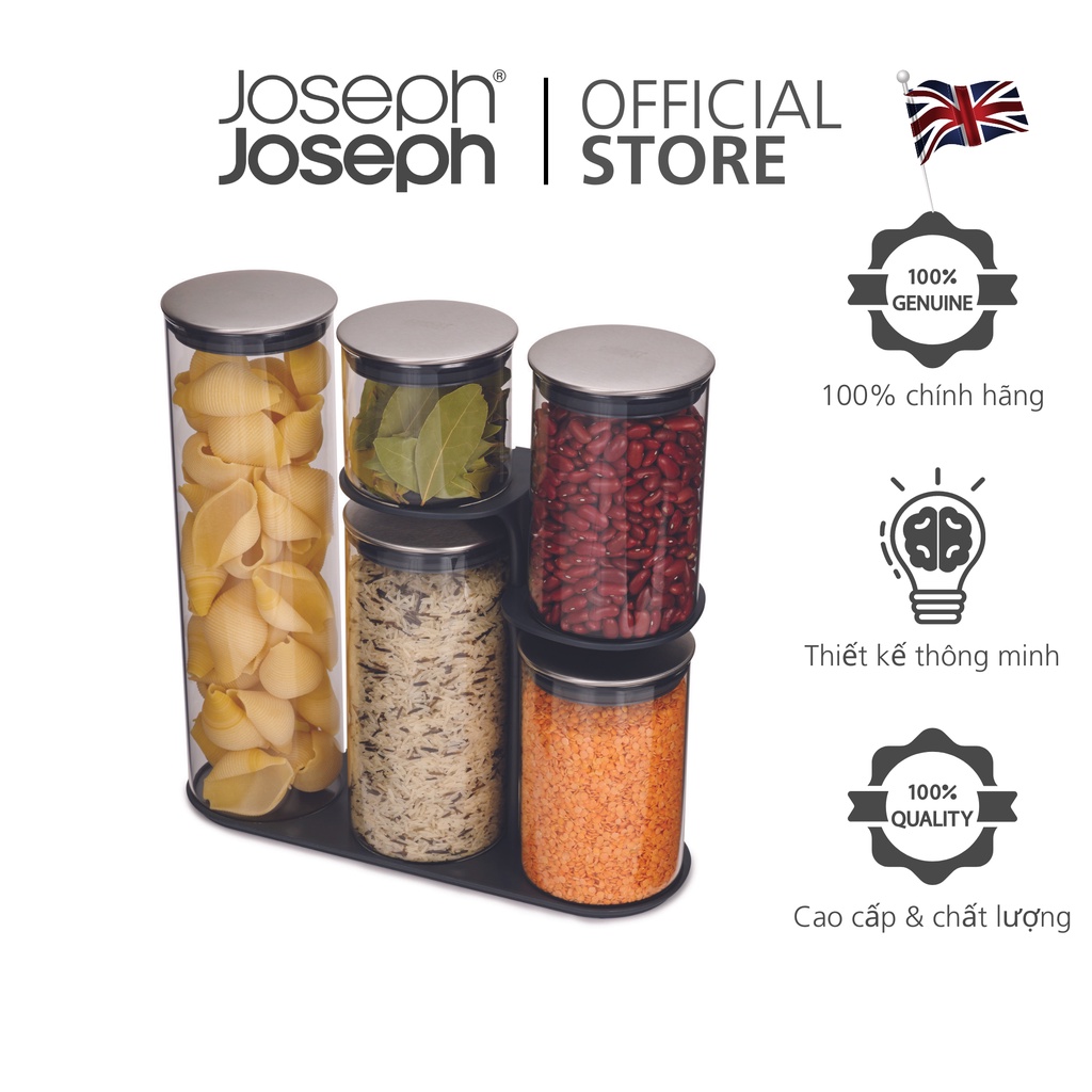 Bộ hộp bảo quản thực phẩm 5 món Joseph Joseph Podium™ Steel 100 Collection - 950359 (thiết kế độc quyền)