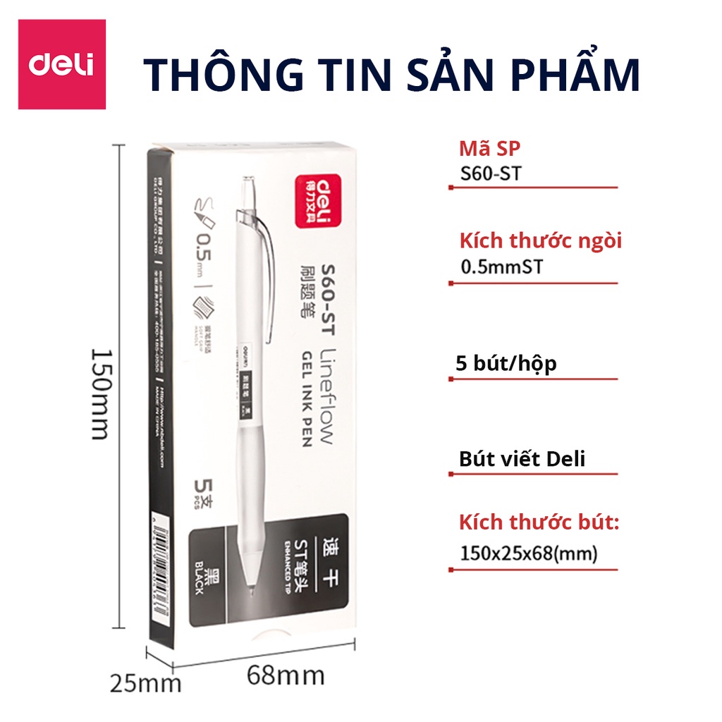 [MUA KÈM 1K] Bút Gel Bấm Bi Nước Màu Đen Nhanh Khô Deli Thiết Kế Thông Minh Ngòi 0.5mm Dành Cho Văn Phòng Học Sinh