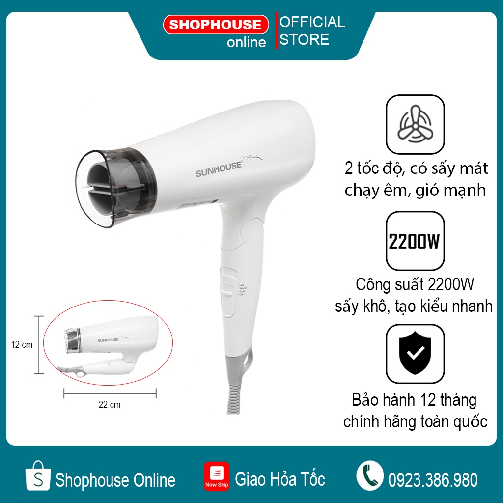 Máy sấy tóc Sunhouse SHD2309 công suất 2200W, gió mạnh