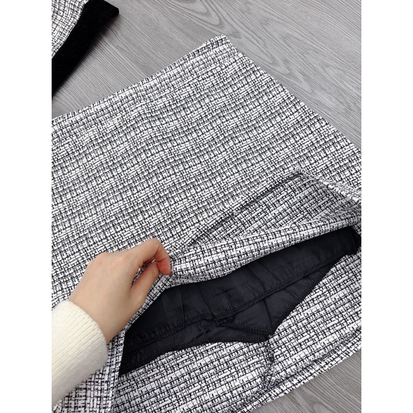 Set dạ kẻ viền nhung