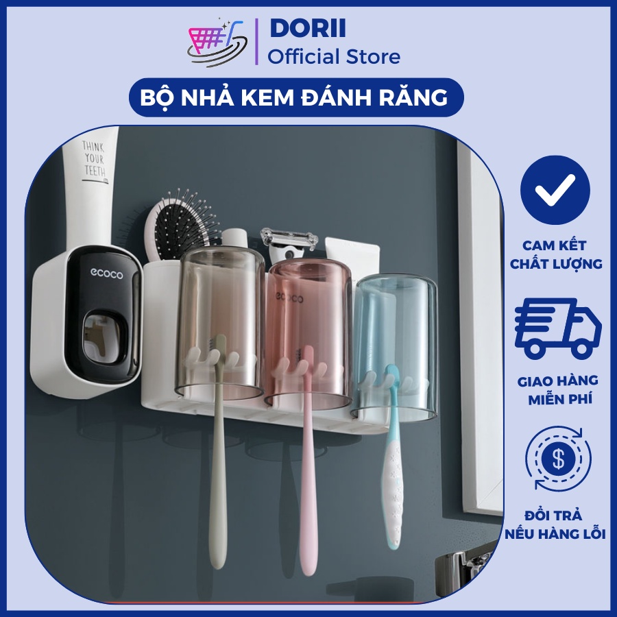 Bộ Nhả Kem Đánh Răng Tự Động ECOCO, Hộp Đựng Bàn Chải Đánh Răng, Kệ Để Đồ Phòng Tắm Cao Cấp- Dorii Store