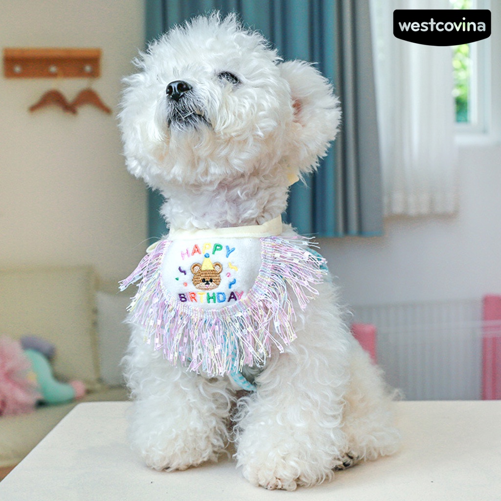 [COD]♘Yếm Đeo Cổ Thoáng Khí Thoải Mái Chống Mài Mòn In Họa Tiết Hoạt Hình Gấu Phối Tua Rua Dễ Thương Cho Thú Cưng