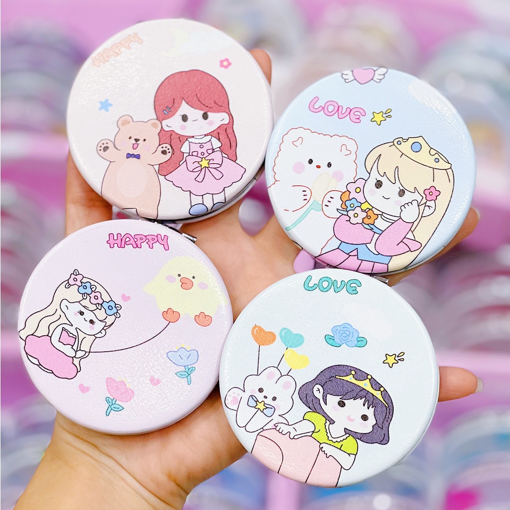 Gương gập mini bỏ túi, Gương gấp gọn 2 mặt siêu cute cho bạn nữ