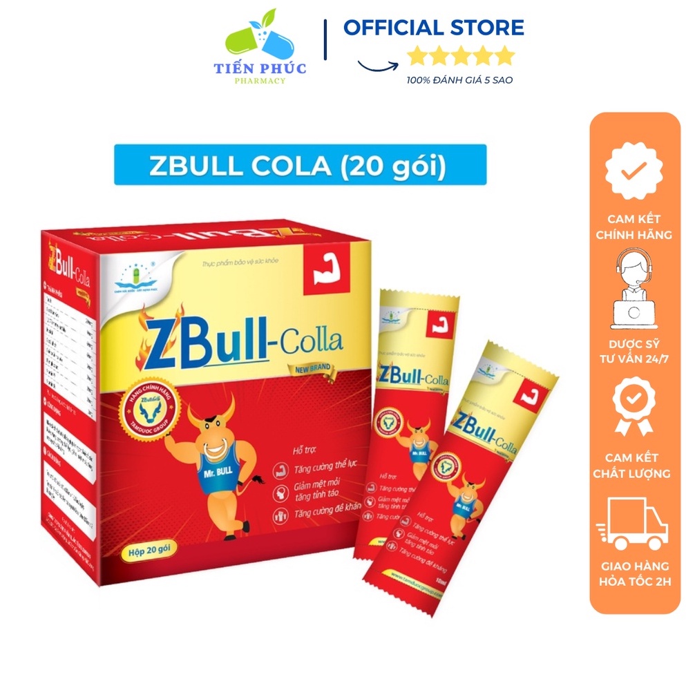 Dung dịch Zbull colla new brand - Giúp bồi bổ sức Khỏe, tăng cường thể lực, giảm mệt mỏi, tỉnh táo tức thì Hộp 20 gói