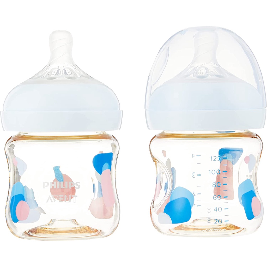 Philips Avent Hộp 2 Bình sữa PPSU thiết kế tự nhiên 125ml cho trẻ từ 0 tháng tuổi SCF581/20