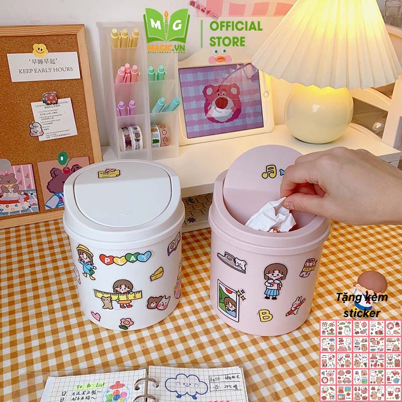 Thùng Rác Mini Để Bàn Decor Bàn Học, Bàn Làm Việc Nắp Lật Magic Hộp Đựng Bút, Phụ Kiện Đa Năng Tiện Dụng Cute TM02