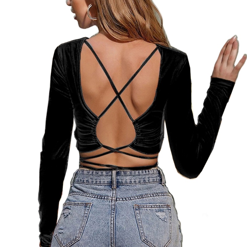 Áo Thun Crop Top Tay Dài Cổ Tròn Màu Trơn Thời Trang Mùa Thu Cho Nữ