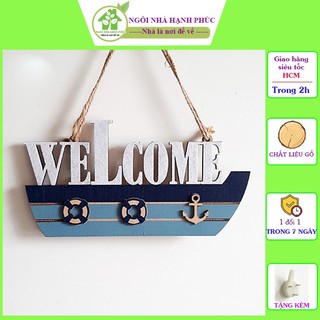 Bảng gỗ decor trang trí shop mẫu bm_159 con tàu welcome