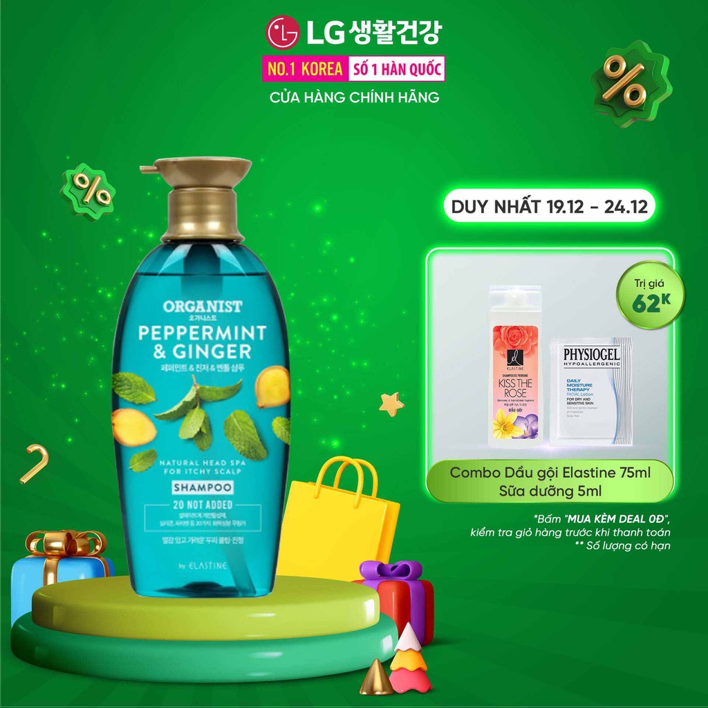 Dầu gội dưỡng tóc Organist dành cho tóc và da đầu gàu – Gừng và Bạc Hà 500ml