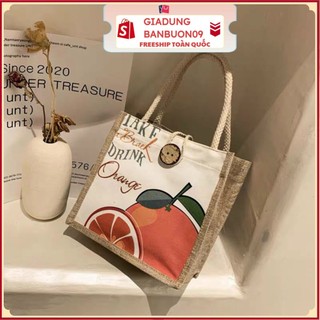 Túi cói vải mini họa tiết phong cách Vintage siêu xinh, túi xách tote canvas mẫu mới hàng nhập khẩu