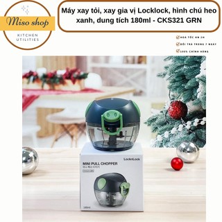 Máy xay tỏi, xay gia vị Locklock, hình chú heo xanh, dung tích 180ml - CKS321 GRN, lưỡi dao inox siêu sắc